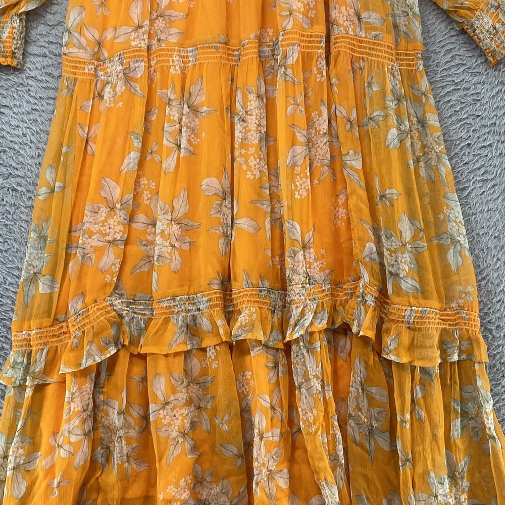 Anthropologie Dress Womens Small Floral Hi-Low‎ Maxi Boho Ruffle Lined Yellow - Picture 14 of 16